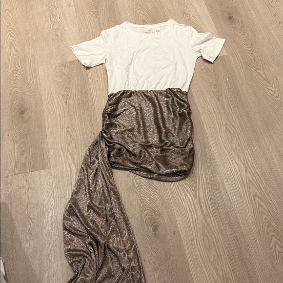 NWT Porridge Crew-Neck Metallic Twofer Mini Dress - Picture 3 of 5